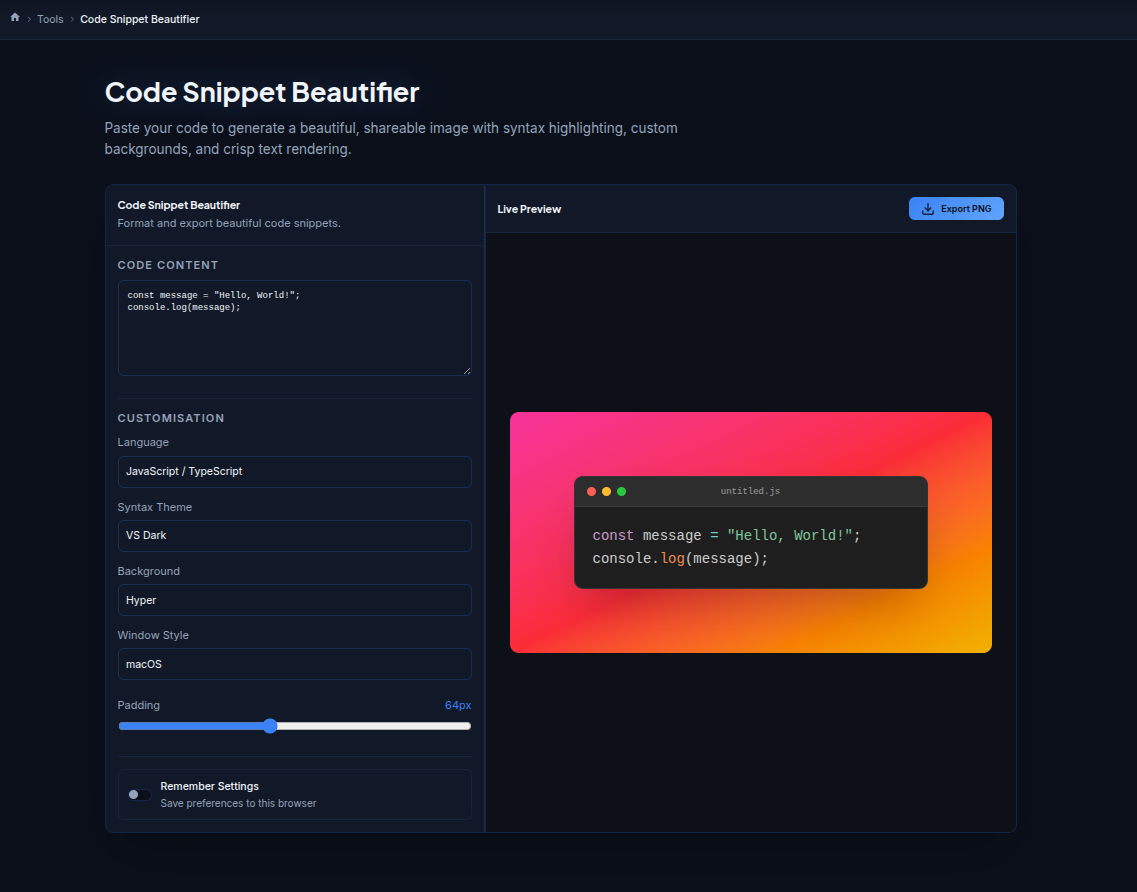 Code Snippet Beautifier & Exporter